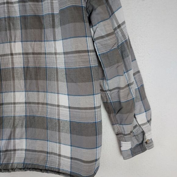 Wrangler Authentics Men’s Quilted Hooded Flannel Shirt Jacket Gray Plaid, Medium - Picture 6 of 14